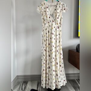 Cream and Red Flutter Sleeve Wrap Maxi Dress